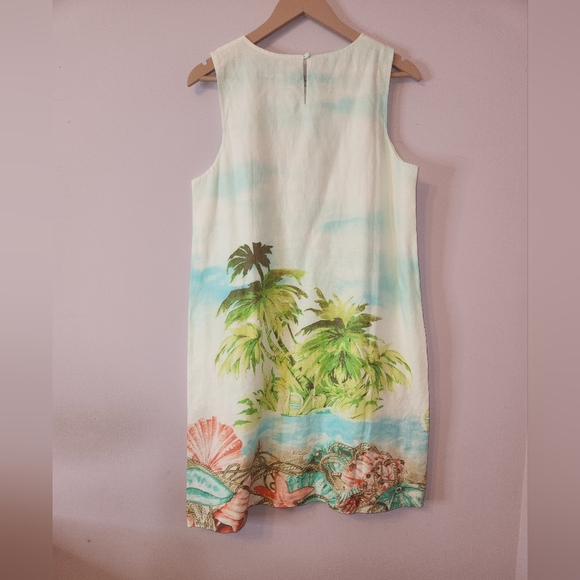 J.JILL Love 100% Linen Blue Beach Palm Tree Tropical Print Dress, size M - Picture 4 of 11